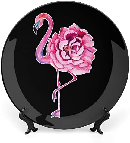 Симпатична фламинго розова роза Смешна коска Кина Декоративна чинија со кружни керамички плочи занает со приказ за домашна канцеларија