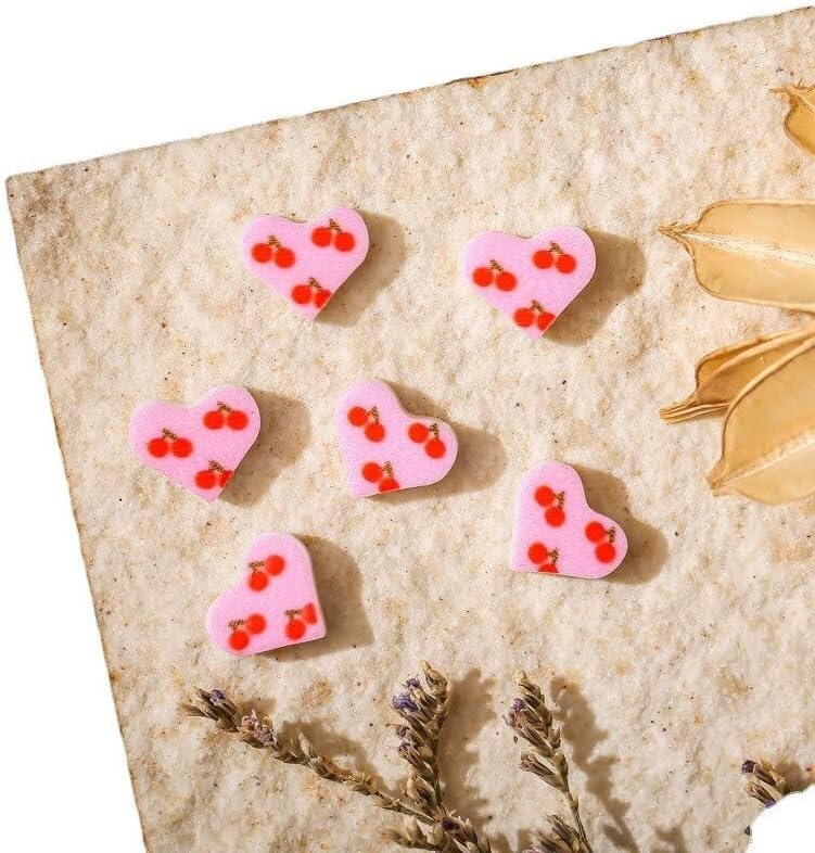50 парчиња/пакет праска срце розова цреша црвена мала овошје насликано розово керамички нокти за украсување маникир DIY додатоци -