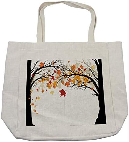 Торба за купување на дрво Амбесон, рамка со силуети на црно дрво и сушени лисја есенска сезона природа шума, еколошка торба за еднократно користење за намирници пла