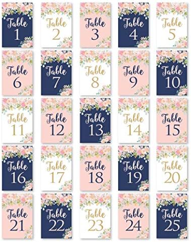 1-25 Морнарица руменило Цветниот број на табели со двојни еднострани знаци за прием за венчавки, ресторан, роденденски настан, калиграфија