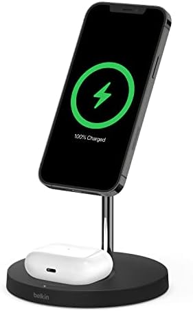 Белкин Магсафе 2-во-1 безжичен полнач, 15W брзо полнење на полначот за iPhone Charger Stand & Magsafe Компатибилен автомобил Телефон за магнетно