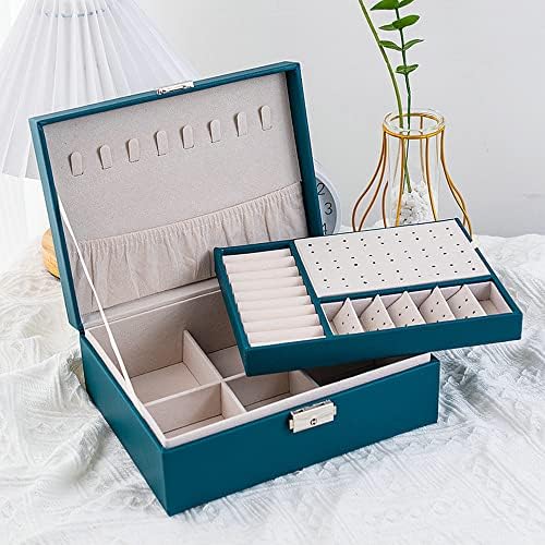 Кутија за накит со стаклен капак Организатор за накит 2 фиоки за складирање на накит Многу простор за складирање модерен стил подарок за најблиски
