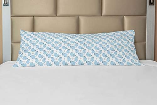 Ambesonne Animal Cartoon Cartoon Pillow Cask Cover со патент, среќна насмеана шема со точки животно, декоративен акцент долг перница, 21 x 54, бледо сино небо сино бело