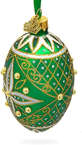 Накит бела starвезда на зелено стакло украс од јајце 4 инчи