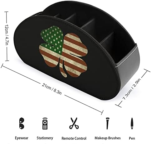 Гроздобер американско знаме ShamRocks Clover PU кожа далечински управувач држач за организатор за складирање на десктоп со 5 оддели