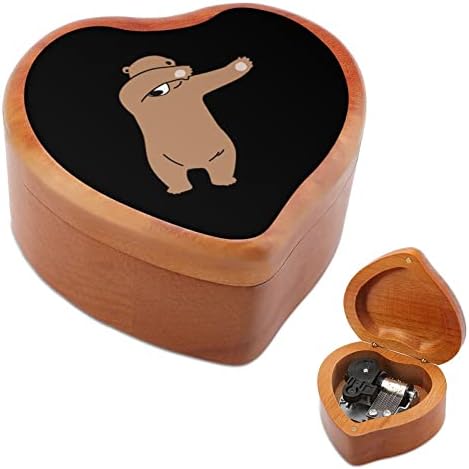 Даблинг смешна мечка дрвена музичка кутија со форма на срцева форма на ветровито музичко кутија гроздобер дрвена часовна музичка