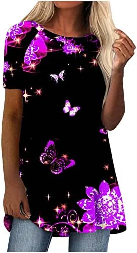 Женски врвови мермер печатење летна маица каузална тркалезна врата облечени блузи кратки ракави долга маица Туника врвови