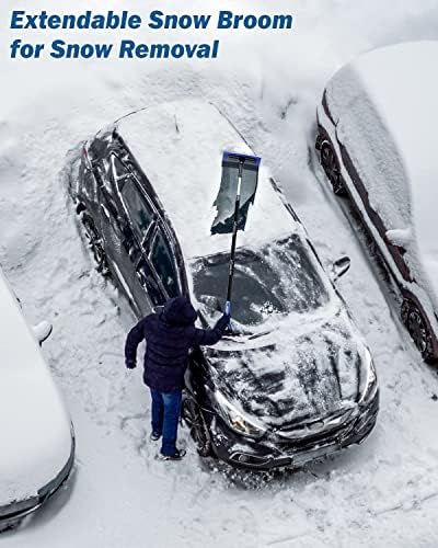 Oyојттус 61 мраз стругалка и снежна метла за шофершајбната на автомобилот, проширување на пена снежна четка, бесплатна гребење,