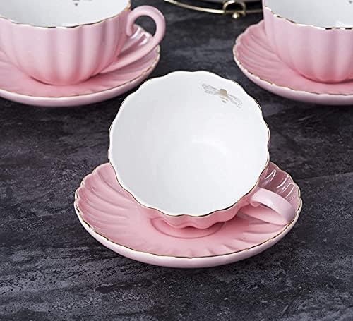 Евра стил порцелански чај сет со штанд за приказ, чајник со 4 чаши и чинии-златна пчела во чашата