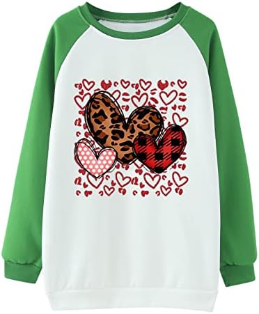 Ден на в Valentубените, џемпери за жени за жени, кои се наоѓаат во боја на бои со долги ракави маички мода леопард карирана срцева