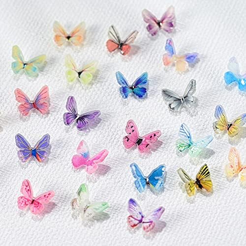 20 парчиња 3Д акрилна пеперутка нокти уметност шарми каваи шарени пеперутки нокти уметност ригистони за декорација на маникир на професионалци