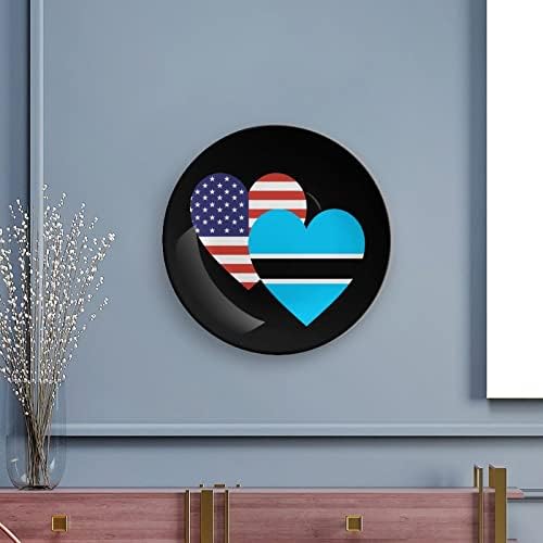 Боцвана Американско срцеско знаме коска Кина Декоративна чинија Керамички плочи занает со приказ за домашна канцеларија wallид