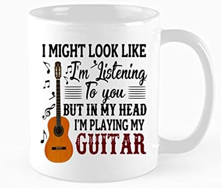 Смешна кригла за кафе, можеби ќе изгледам како да те слушам, но во главата ја играм мојата чаша за гитара, најдобар подарок за loversубителите