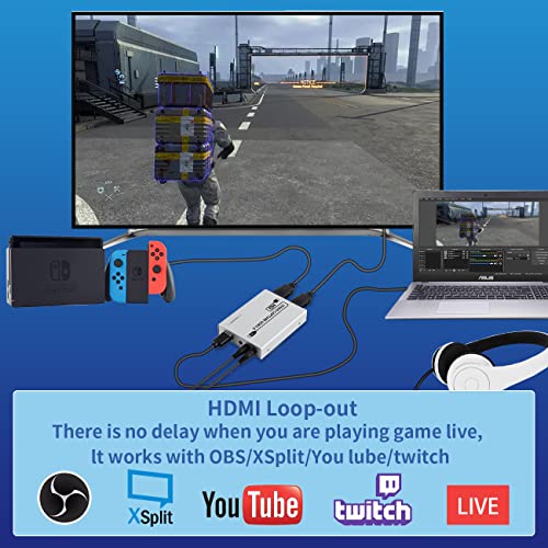 Пакокси HDMI Capture картичка за Nintendo Switch, USB3.0 1080P 60FPS HD уред за фаќање на игри, работи со Xbox PS5 Switch DSLR, Obs Twitch Live Streaming и снимање