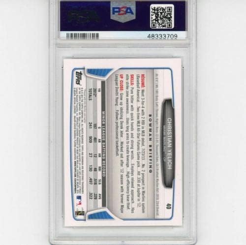 Оценета 2013 година, Bowman Draft Picks Christian Yelich 40 Rookie Baseball Card PSA 10 - Бејзбол плочи за дебитантски картички