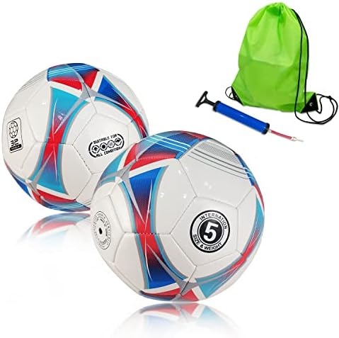 УУБЕММ Спортски фудбалски топки поставени со пумпа и торба за носење подароци за почетници, деца, млади тинејџери, возрасни, со големина 5,4,