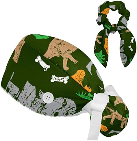 Диносауруси Асаил Зелена позадина Хируршко капаче со копчиња/лак за коса за долга коса