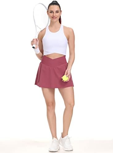 Змеј фит женски плетени тениски здолништа со високи половини Вградени шорцеви за мрежи Голф Скортс со шипки за тренингот што работи