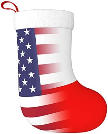 TZT Американско знаме и полско знаме Божиќни чорапи, подароци за одмор на Божиќни празници за украси за семејни празници 18-инчни