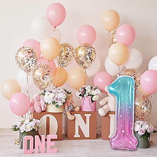 Gifloon број 1 балон, балони со голем број 40 инчи, 1 -ви роденденски украси за украси за резерви за прв роденденски знак