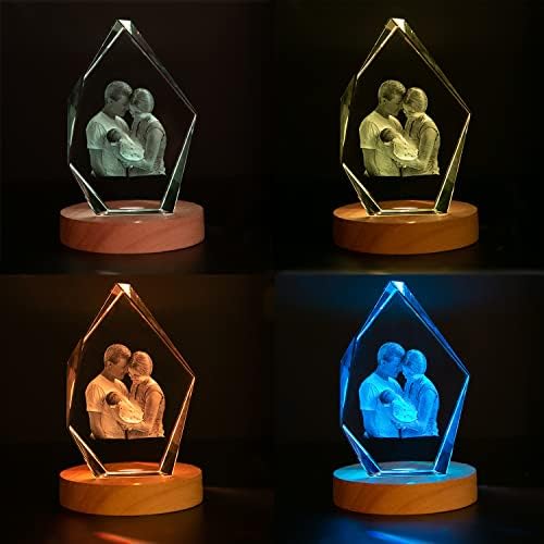 Унигаи прилагодена 3Д кристална фотографија, персонализирани подароци за мама, 3Д ласерски гравиран кристал со слика за подароци за