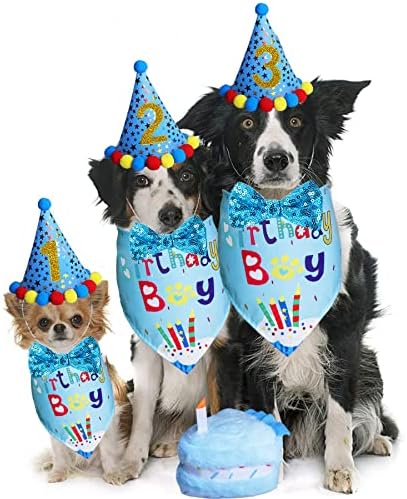 Управил за роденденска забава СТМК куче, куче роденден бандана момче со кучиња роденденска забава Број на капа, торта пискава играчка