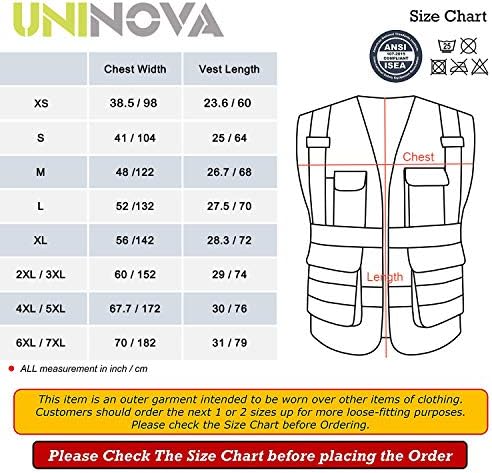 Вест за безбедност на висока видливост Uninova - Мулти џебови рефлексивни мрежи за дишење на работната облека, стандарди за ANSI/ISEA