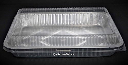 Алуминиум за еднократна употреба на кујната за еднократна употреба 13 x 9 x 2 тави со капаци- пакет од 12 тави и 12 капаци