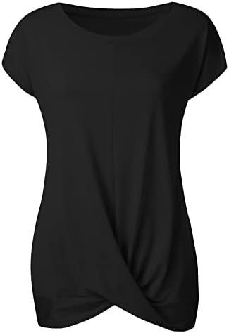 Копче за кратки ракави на Nokmopo нагоре кошули за жени мода со краток ракав, тркалезен врат, лабава цврста боја маица врвови