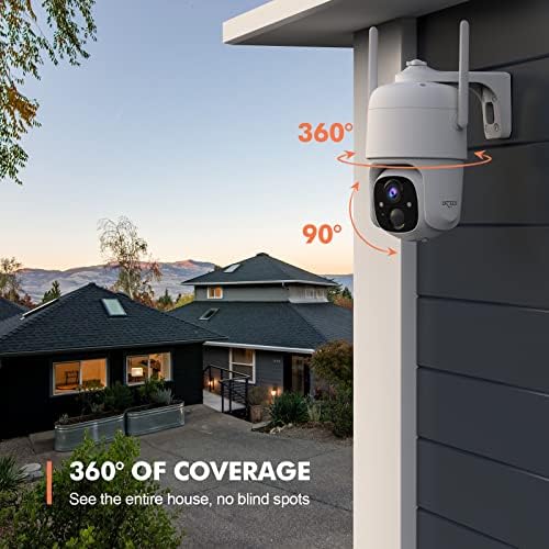 Безбедносни камери Dzees 2K Безжичен WiFi, Siren Alarm Alarm Alarm Spotlight Outdoor Camera Wireless Battery, 360 ° PTZ камера, откривање на движење