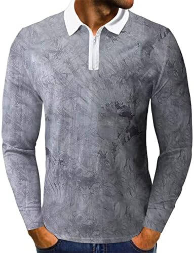 Xxbr mens zipper polo кошули со долги ракави лапел јака врвови мода 3Д дигитална вратоврска боја печатење тенок вклопување во случајна голф кошула