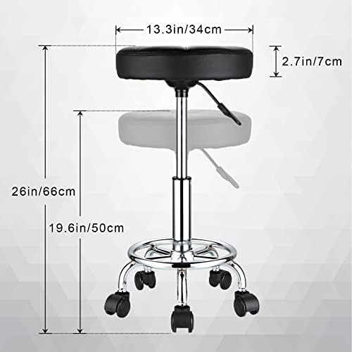 Столчето за вртење на Hmtot со тркала тркалачки столици PU кожа висина прилагодлива црна