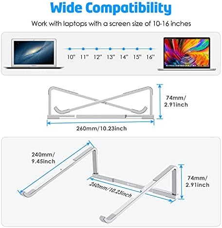 Стенд за лаптоп Wixgear за прилагодување на работната површина за преклопување на лесен алуминиумски држач за лаптоп, рамно преклопување
