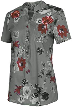 FQZWONG Chartенски кратки ракави блузи се облекуваат обичен мода V вратот лето секси бохо излегувајќи врвови на плажа за одмор графички