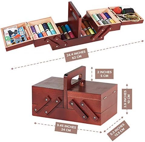 Primo Supplable Soymentable Box - Seamstress Doid Box за складирање на лапчиња - кутија за складирање на комплети за шиење w/рачка - дрвена