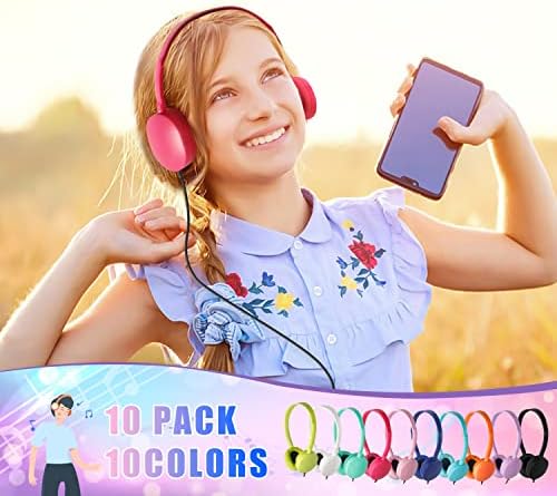 Слушалки за CN-Outlet 10 пакувања за детски училишни училници Масовно повеќе обоени, трајни жични прилагодливи студентски слушалки со