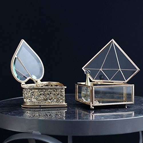 Кутии за накит златна стаклена кутија за накит чиста метална накит кутија кутија ситни накит организатор кутија срце и дијамантски облик на накит