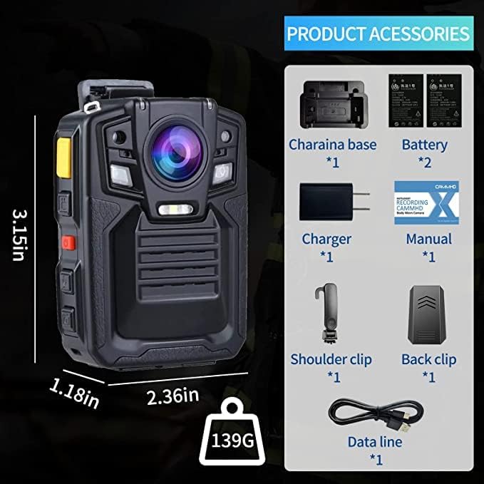Камера За Тело Cammhd V8-32GB/64GB 1440P, 2 Батерии Кои Работат 10 Часа, Ip68 Камера За Тело Со Аудио И Видео Снимање Што Може Да Се