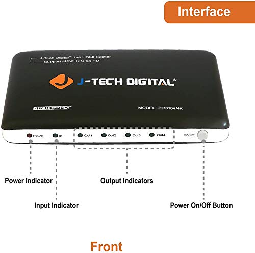 J-Tech Digital JTD0104/4K Најнапредни 4 пристаништа HDMI 1x4 Поддршка за сплитер на Splitter Ultra HD 4K 3840 A 2160 резолуција и 3D