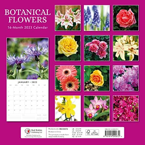 2023 Ботанички цвеќиња Месечен wallиден календар од Ред Робин Календари 12 x 12