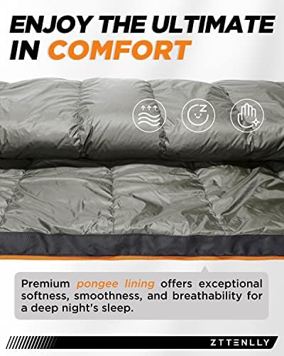 Zttenly Down Sleeper Tog за возрасни - лесен и компактен за ранци, кампување и пешачење - 550/600 FP, 0/20/30 степени и 4 -сезонска вреќа за спиење