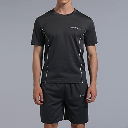 Кратки комплети за мажи Tiaobug 2 парчиња кратки ракави маица и спортски шорцеви летни тренерки поставени теретани за вежбање облека