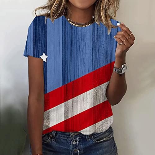 4 -ти јули летни маици за жени Ден на модна независност на врвот на патриотски американски знамиња со маички starsвезди ленти блузи