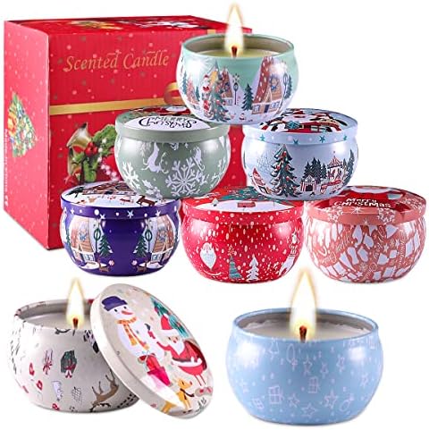 ЦБХТР Божиќни миризливи свеќи Подароци поставени за жени мама соработник, ароматерапија свеќа за олеснување на стрес, 2,5 мл 8 пакет