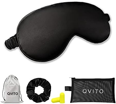 QVITO свилена маска за спиење удобна маска за очи за спиење затемнувања за очи со пакет за торбичка за шминка за патувања