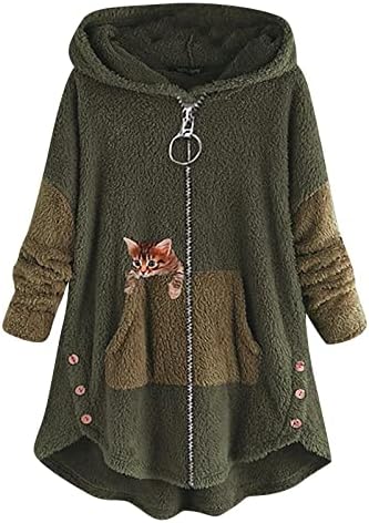Женски есен и зимска обична цврста боја плишана топла качулка плус големина јакна џемпер фустани 2022
