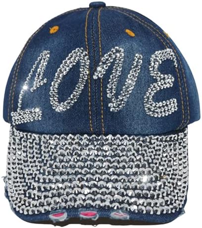 Попфизи Блинг капа за жени, забавно бејзбол капа на Rhinestone, искривена вознемирена тексас капа, подароци за блинг за жени