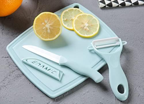 TMTJR кујна со три парчиња керамички овошни ножеви постави мини пластична табла за сечење на табла за паркирање Домаќинството мал нож нож за џеб зелена зелена