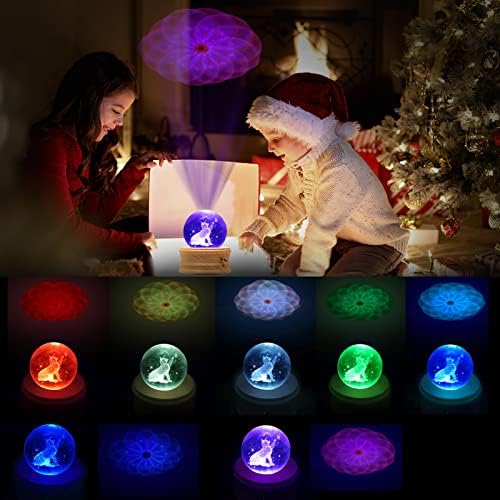 Музичка кутија Nepivel, 3D Crystal Ball Music Box со RGB светло проекција, 360 ротирачки дрвени основни ноќни светло, најдобар подарок