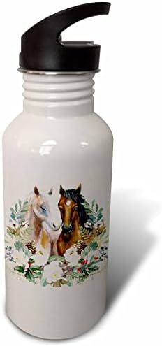 3drose Пар во loveубов со коњи опкружени со ботанички цути - шишиња со вода